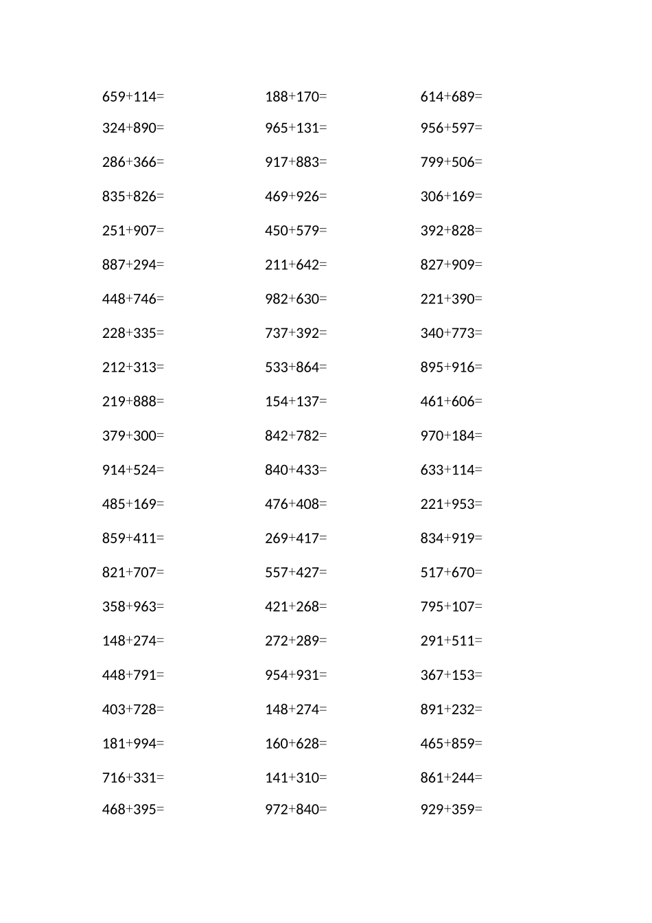 三位数加减法口算题1000道_第1页