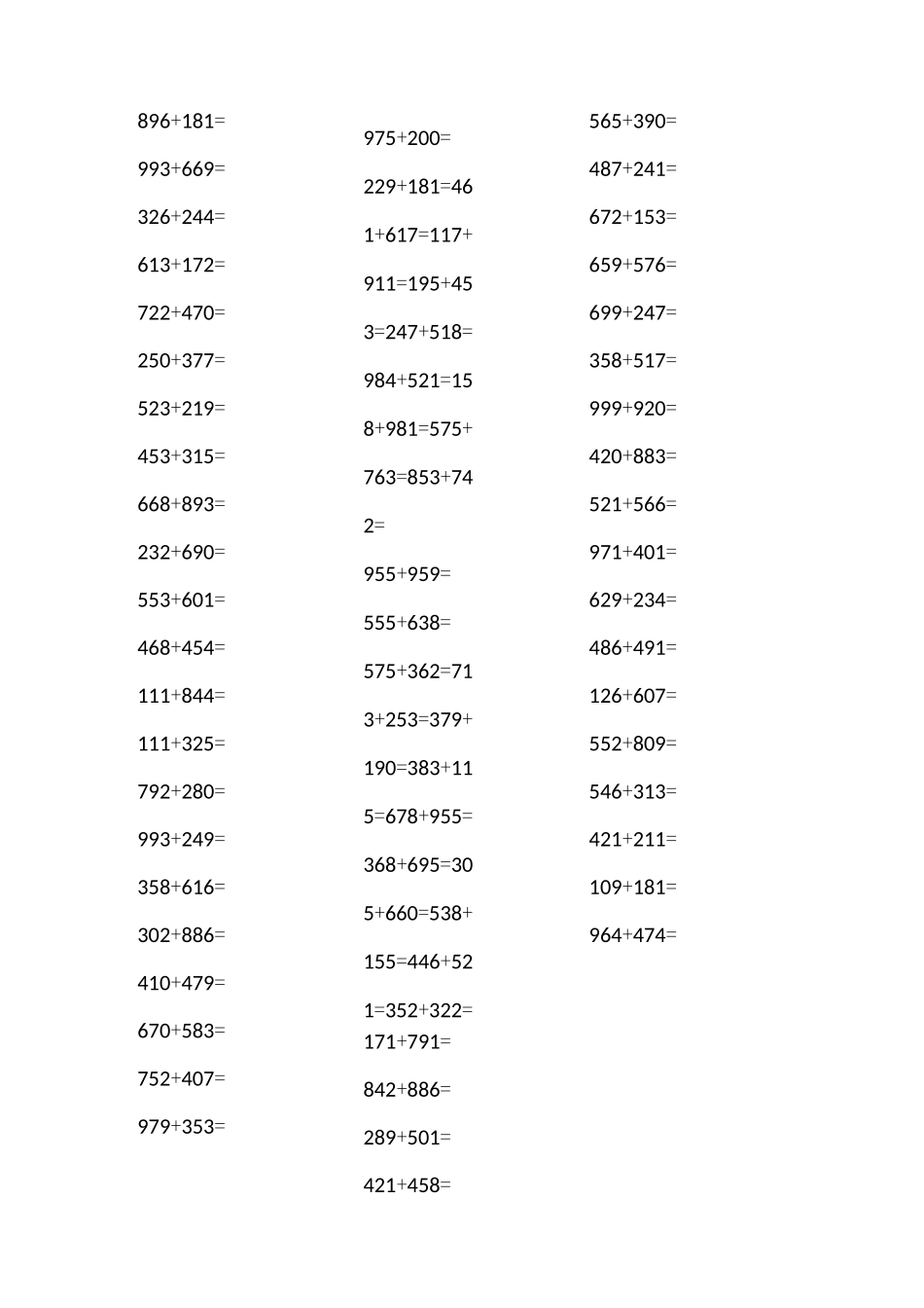 三位数加减法口算题1000道_第3页