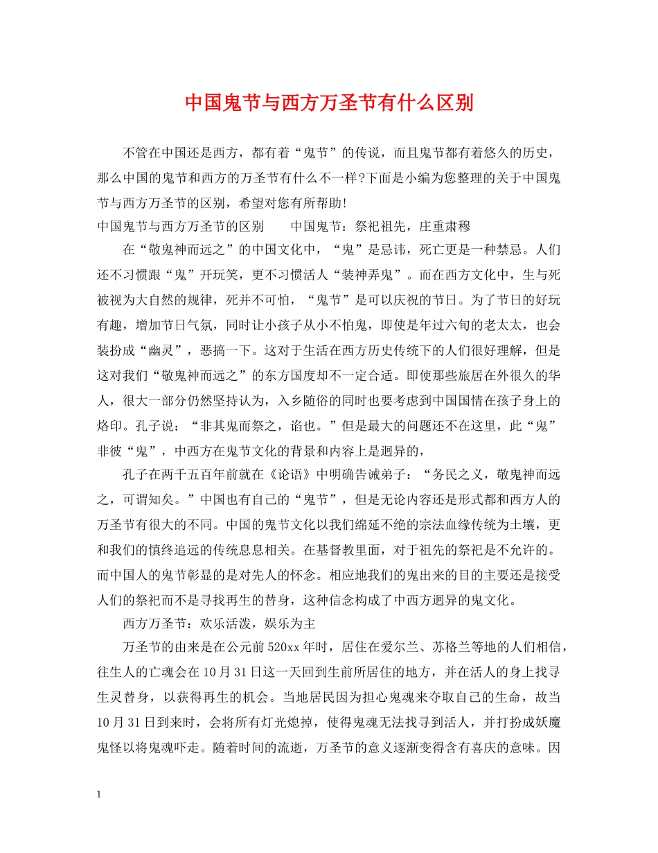 中国鬼节与西方万圣节有什么区别_第1页