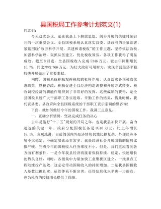 县国税局工作参考计划范文(1) 