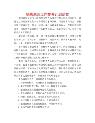 销售总监工作参考计划范文 