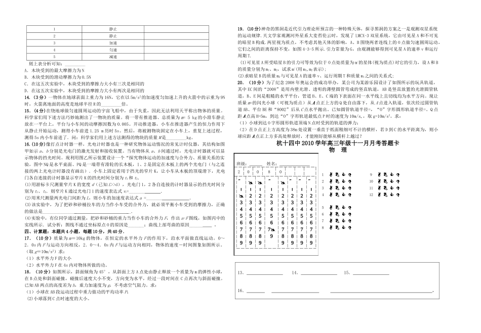 浙江省杭十2011高三物理11月月考新人教版会员独享 _第2页