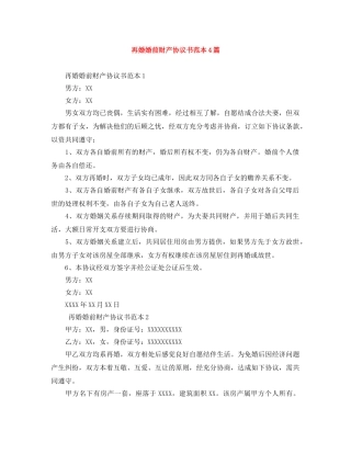再婚婚前财产协议书范本4篇