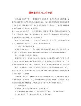 最新出纳实习工作小结 