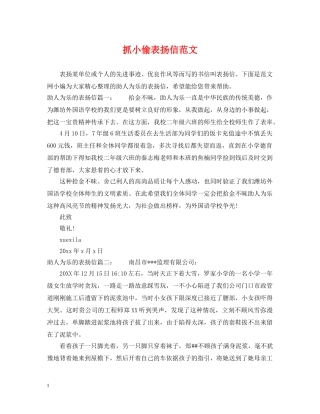 抓小偷表扬信范文 