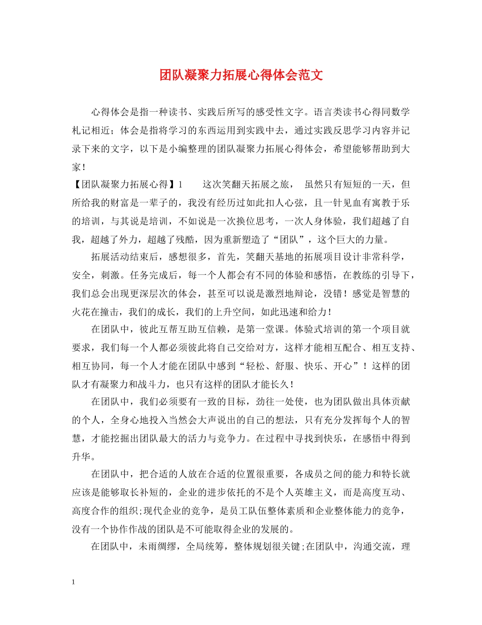 团队凝聚力拓展心得体会范文 _第1页