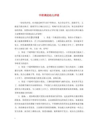 中班调皮幼儿评语