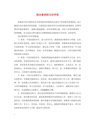 综合素质班主任评语 