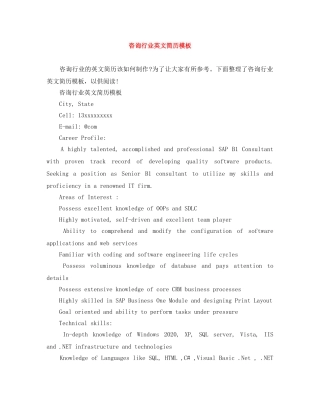 咨询行业英文简历模板 