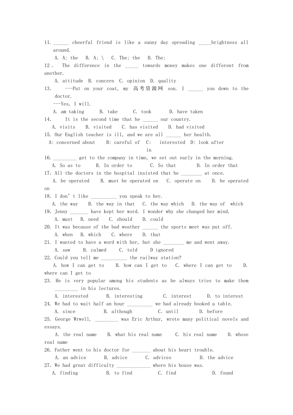 浙江省桐乡市第学1011高一英语上学期期中试题 新人教版会员独享 _第2页