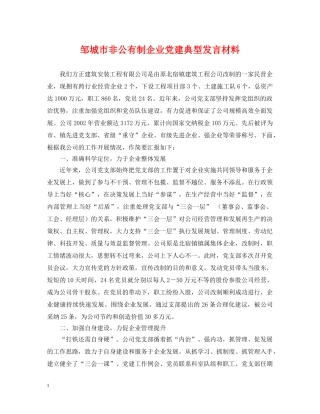邹城市非公有制企业党建典型发言材料 