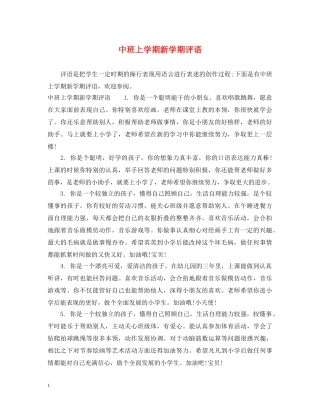 中班上学期新学期评语