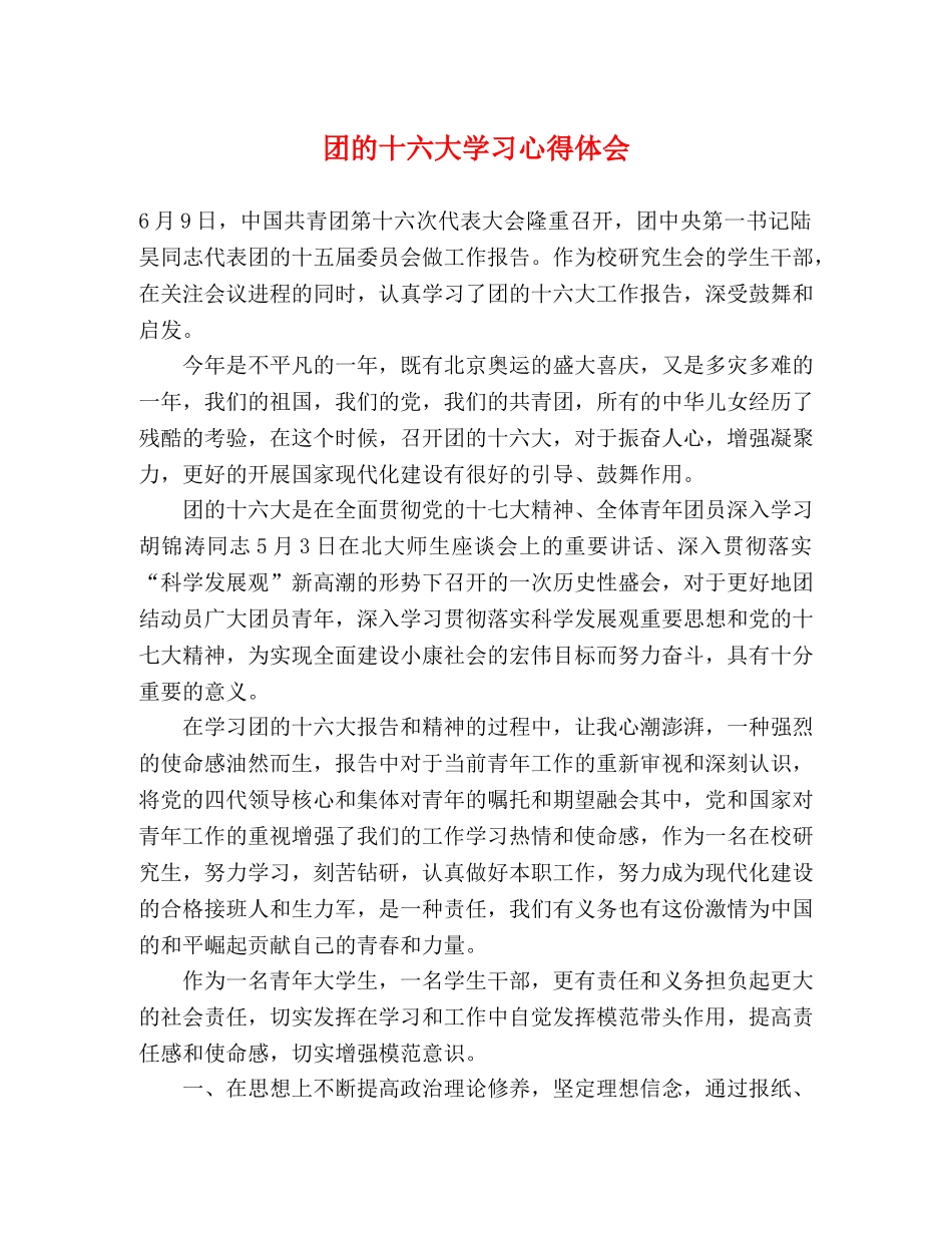 团的十六大学习心得体会 _第1页