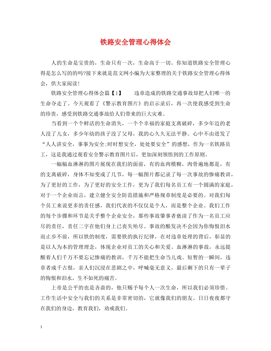 铁路安全管理心得体会 _第1页