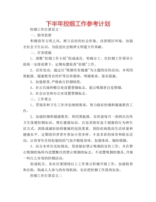 下半年控烟工作参考计划 