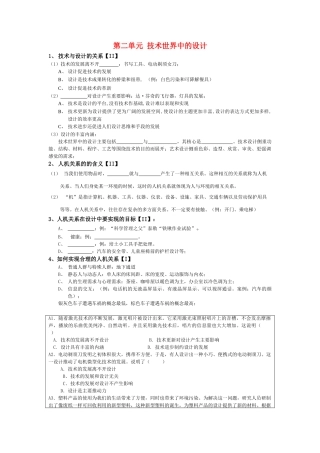 月份高考通用技术复习材料 第二单元 技术世界中的设计复习提纲 