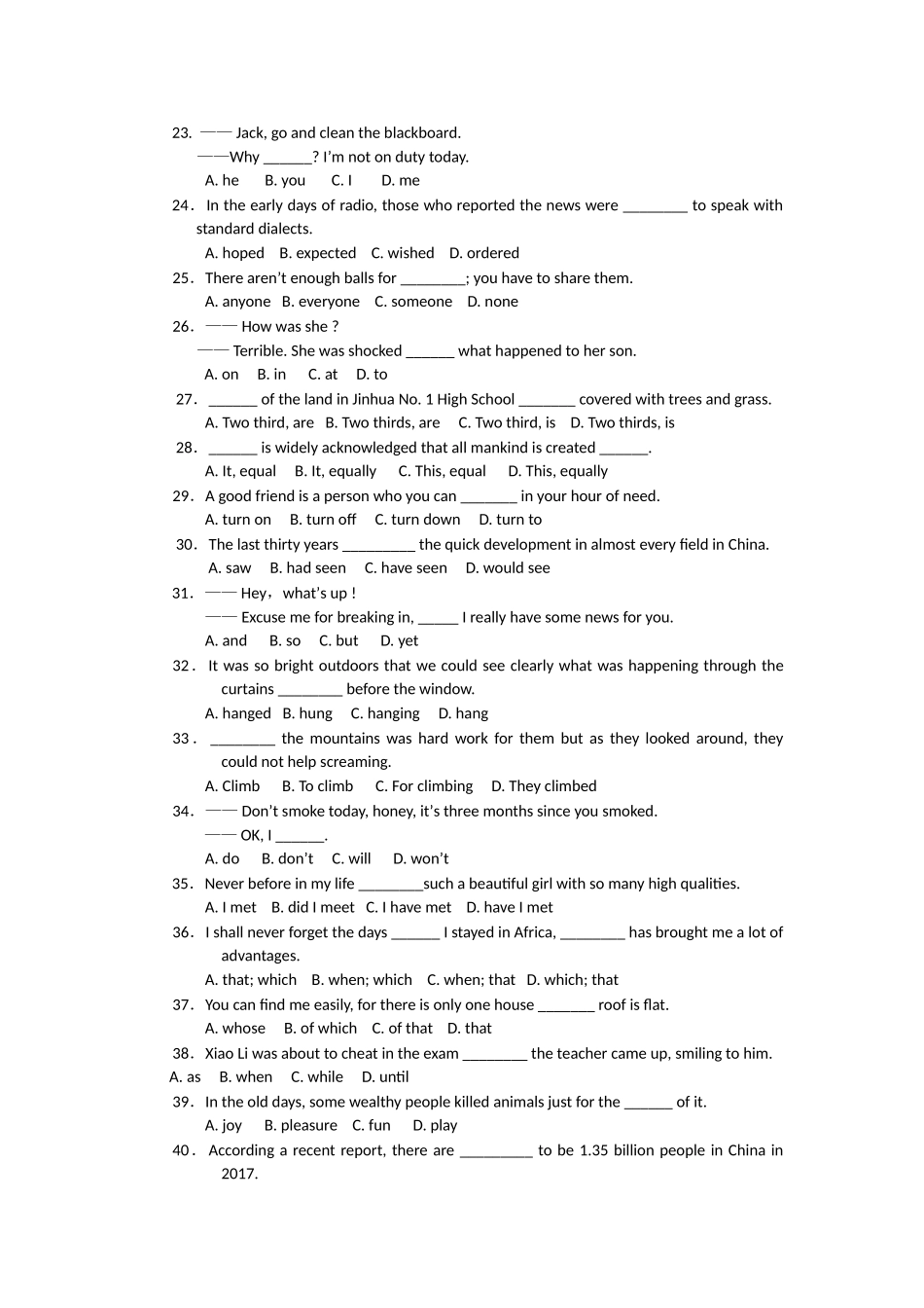 浙江金华1011高一英语第一学期期中考试新人教版会员独享 _第3页