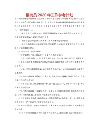 推销员2020年工作参考计划 