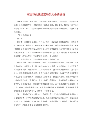 在全市执法检查动员大会的讲话 