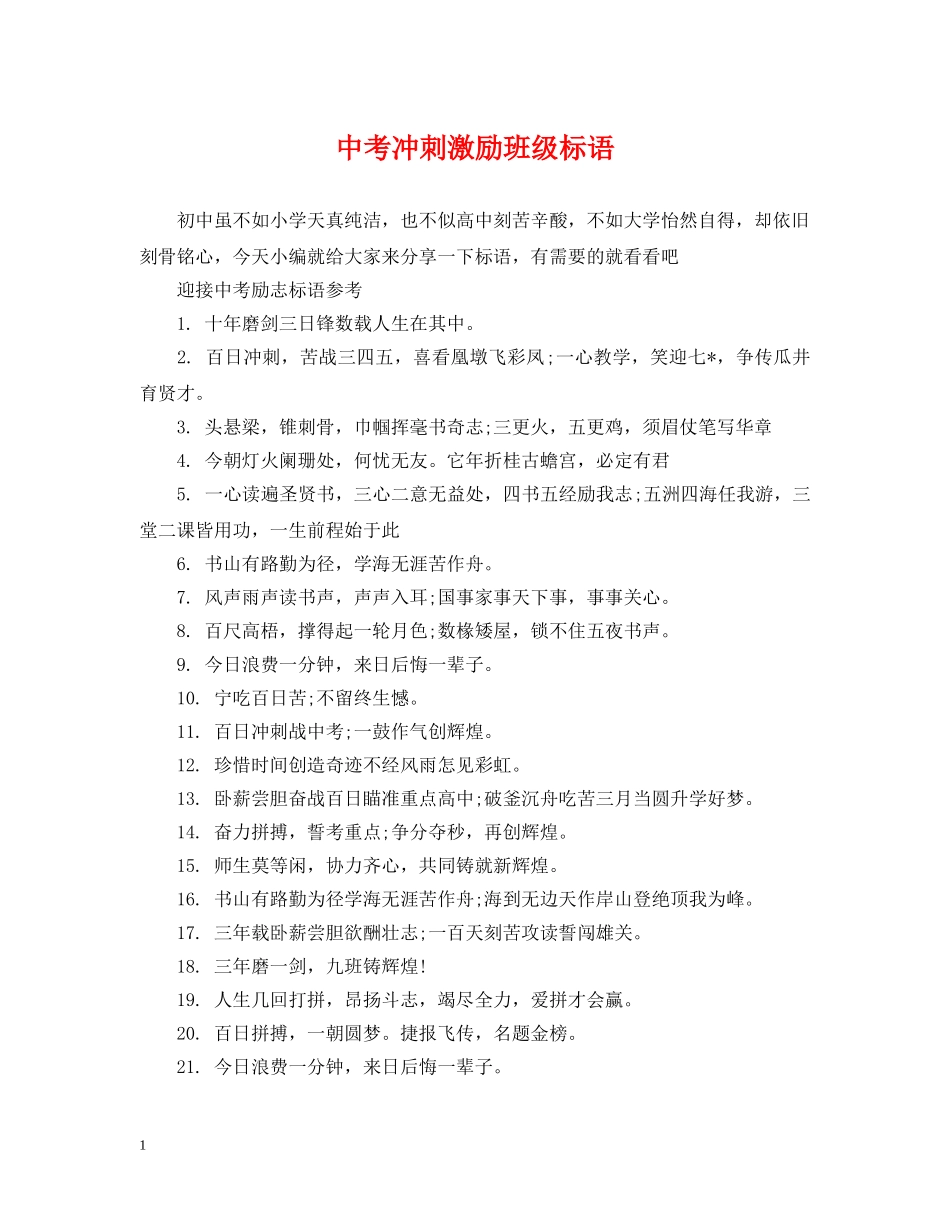 中考冲刺激励班级标语_第1页