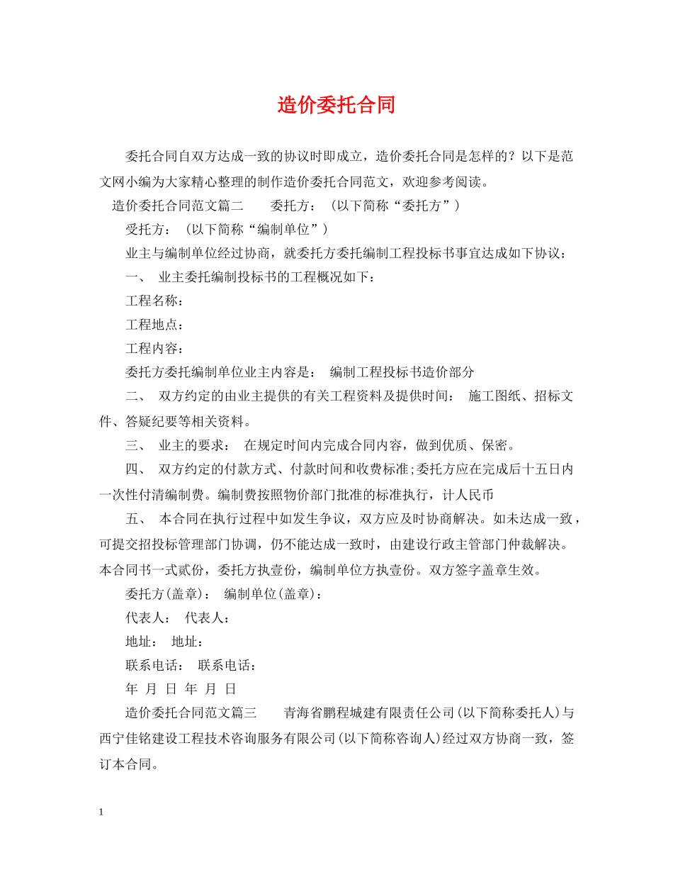 造价委托合同2 _第1页