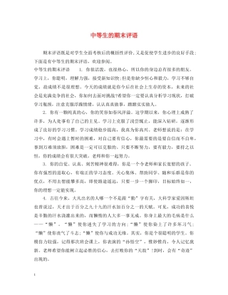中等生的期末评语