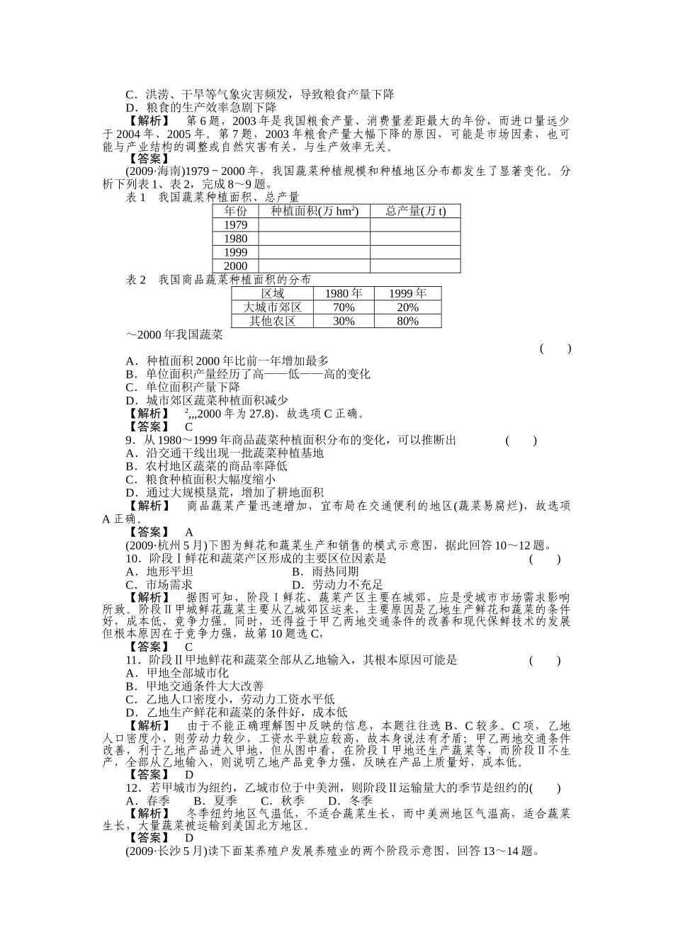 走向高考高中地理一轮总复习 第二部分11 农业生产活动与区位选择练习 _第2页