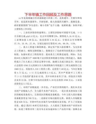 下半年镇工作回顾及工作思路 