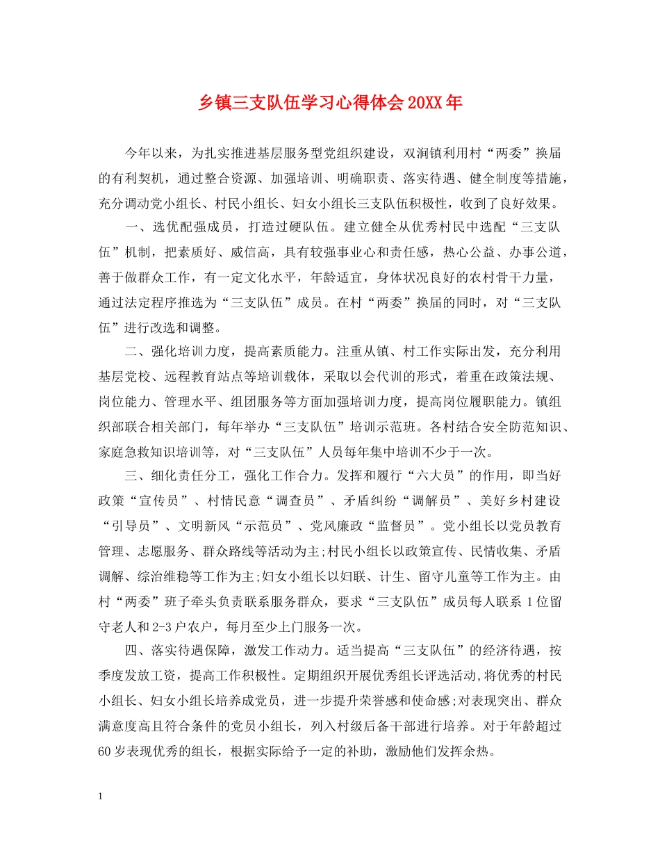 乡镇三支队伍学习心得体会20XX年 _第1页