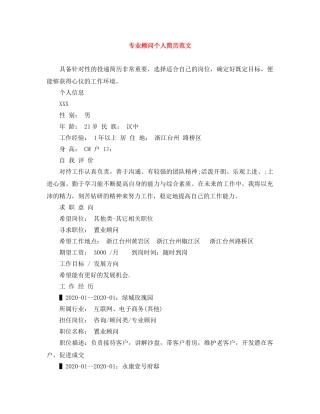 专业顾问个人简历范文