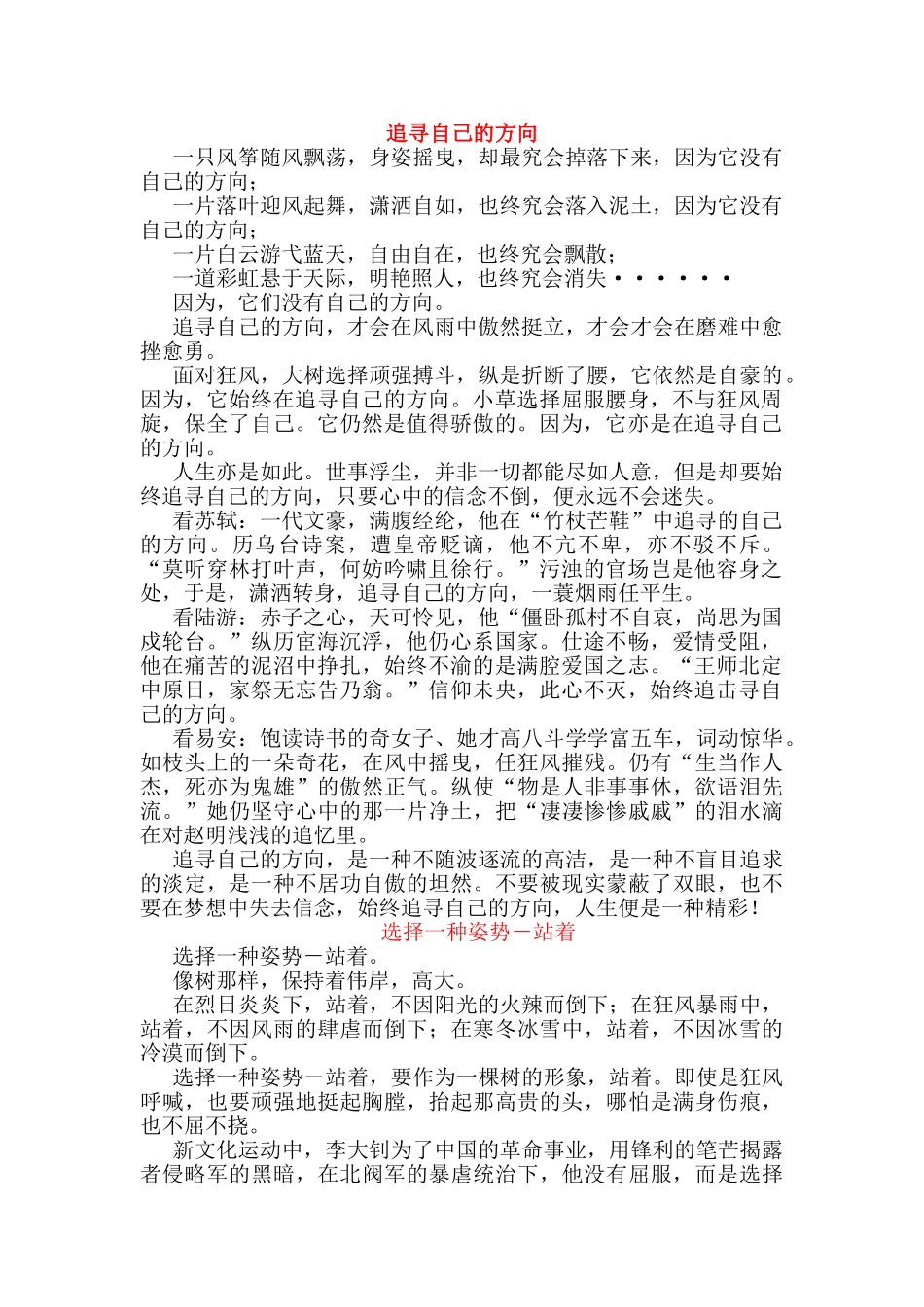 中考语文优秀作文 追寻自己的方向素材_第1页