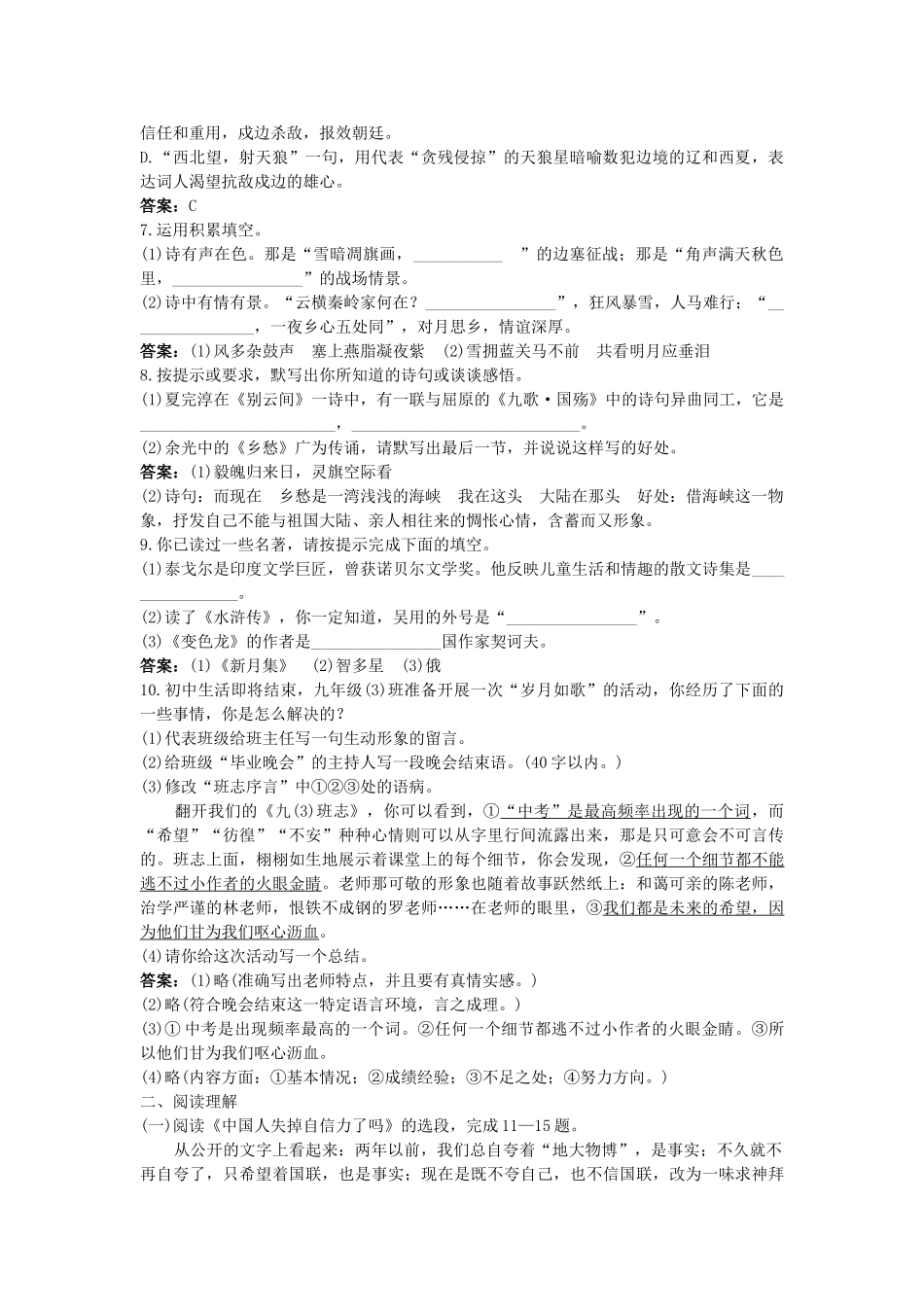 中考语文总复习 九级过关检测_第2页