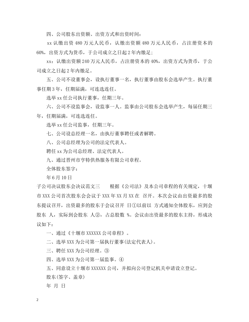 子公司决议股东会决议 _第2页