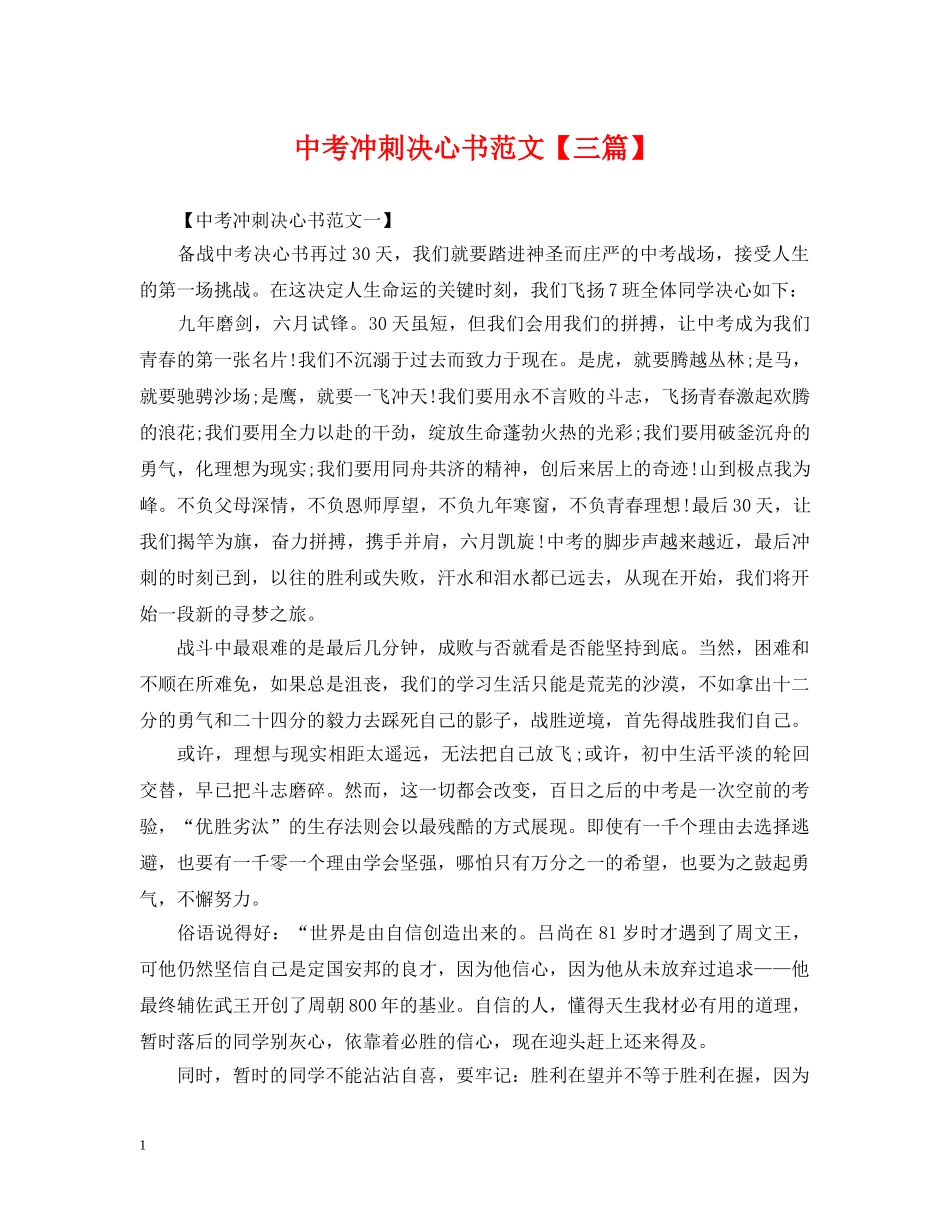 中考冲刺决心书范文【三篇】_第1页