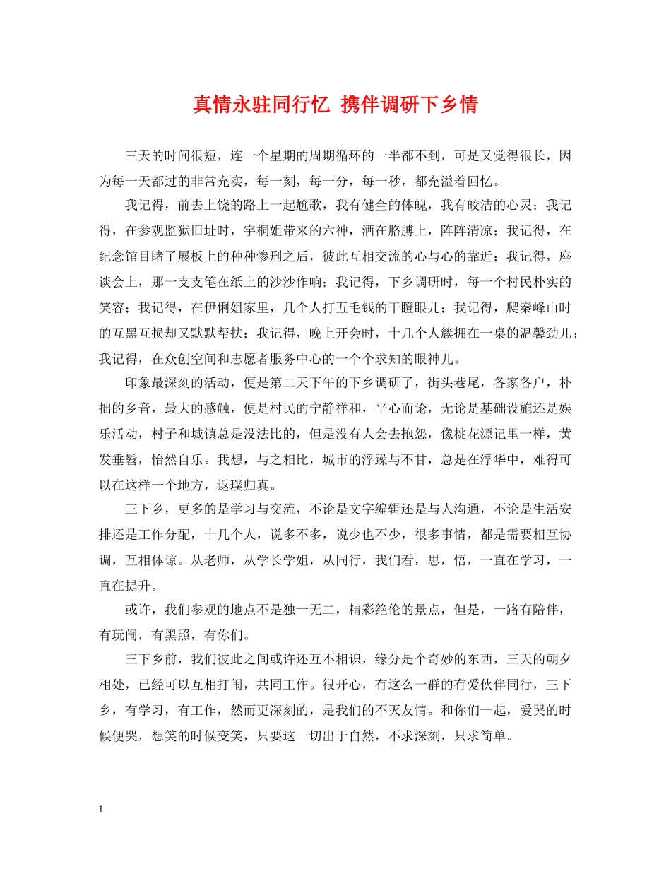 真情永驻同行忆 携伴调研下乡情 _第1页