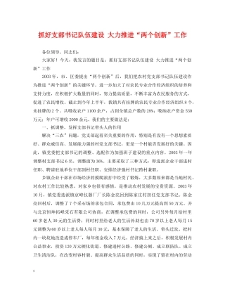 抓好支部书记队伍建设 大力推进“两个创新”工作 