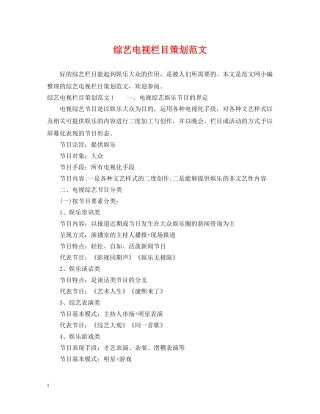 综艺电视栏目策划范文 