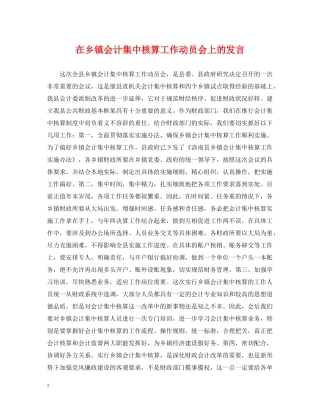 在乡镇会计集中核算工作动员会上的发言 