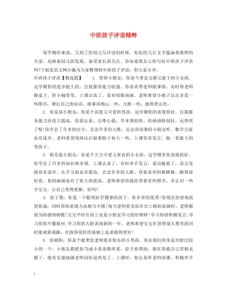 中班孩子评语精粹