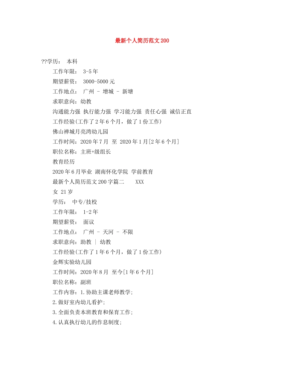 最新个人简历范文200 _第1页