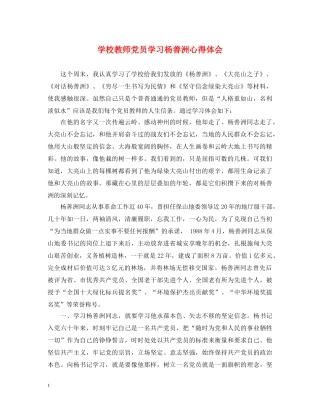 学校教师党员学习杨善洲心得体会 