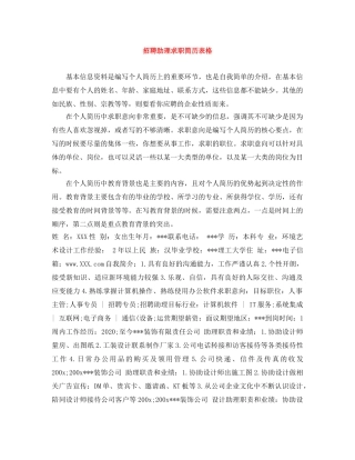 招聘助理求职简历表格 