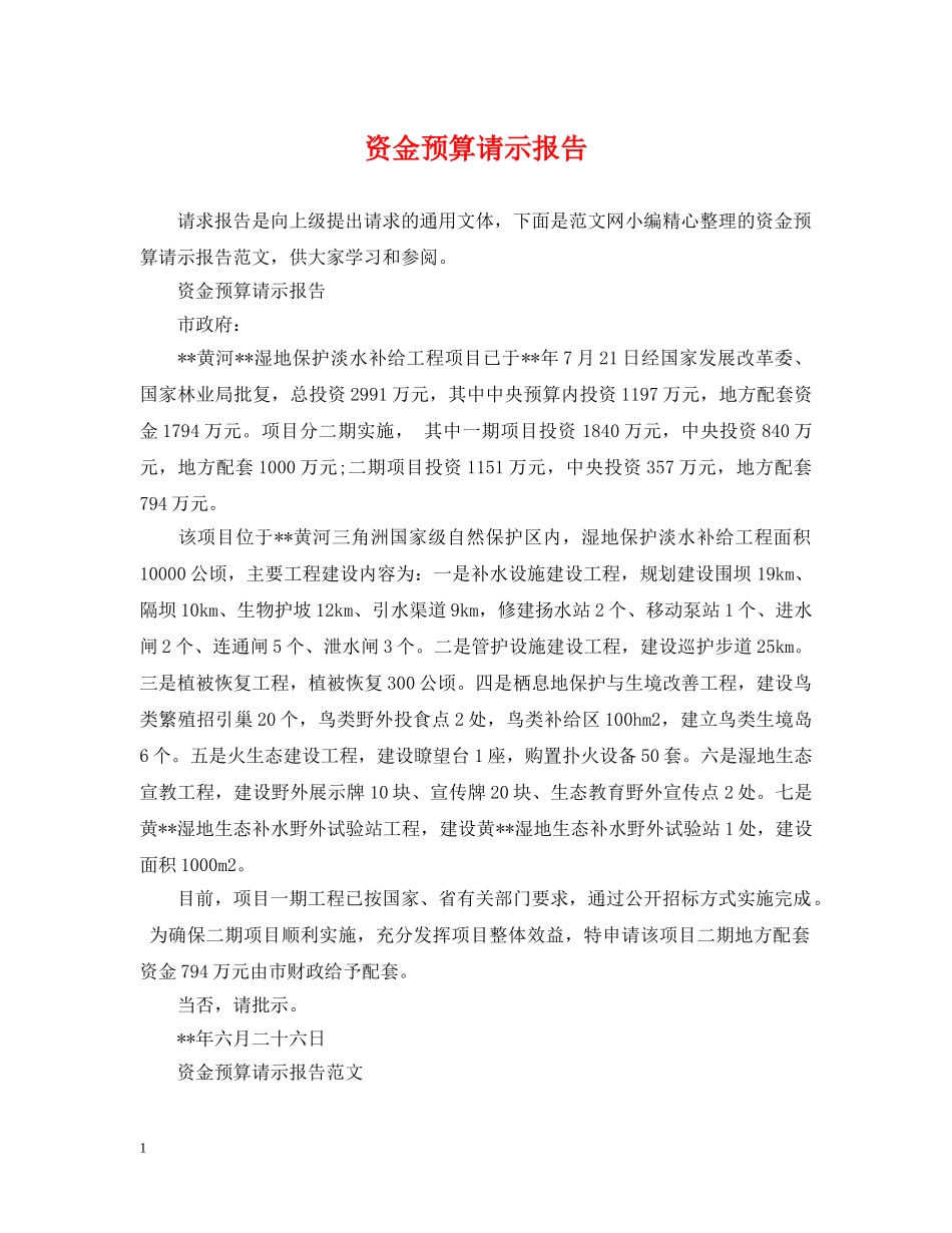 资金预算请示报告 _第1页