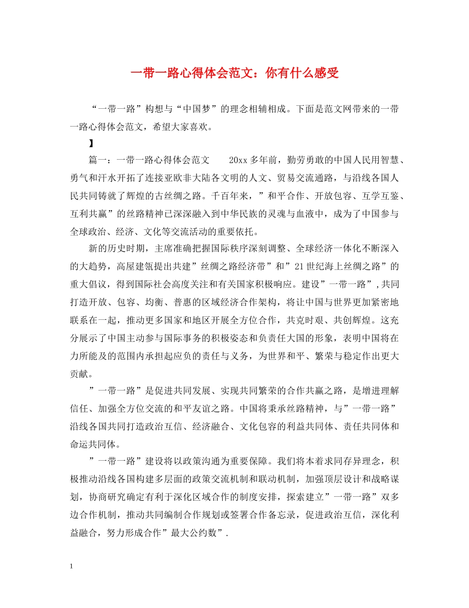 一带一路心得体会范文：你有什么感受 _第1页