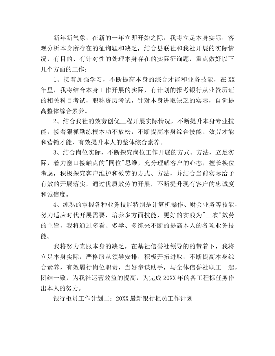 银行柜员工作参考计划 _第2页