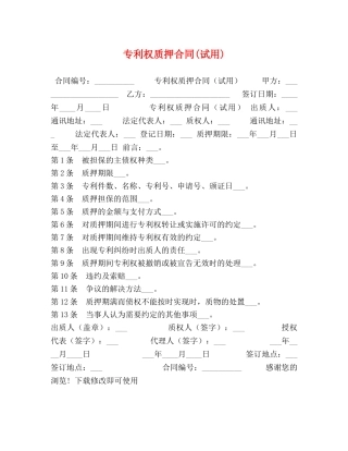 专利权质押合同(试用)