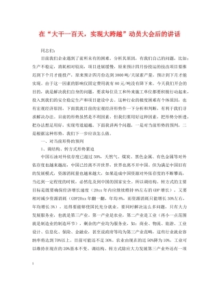 在“大干一百天，实现大跨越”动员大会后的讲话 