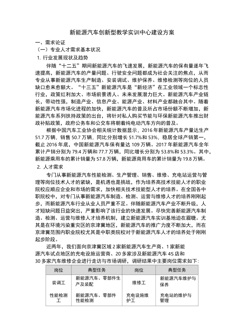 新能源汽车创新型教学实训中心建设方案_第1页