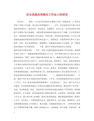 在全县就业再就业工作会上的讲话 