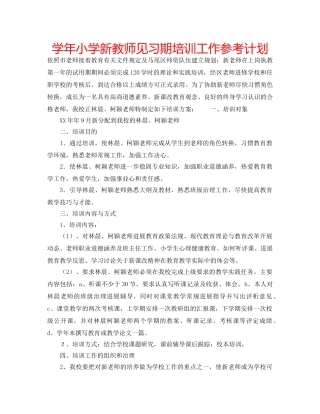 学年小学新教师见习期培训工作参考计划 